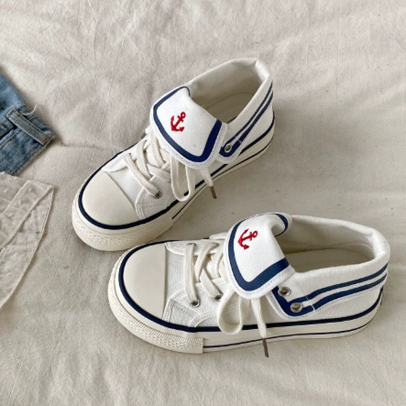 Canvas Sneaker High - Kadınlar için Lacivert Tarzda, Yüksek Tabanlı,